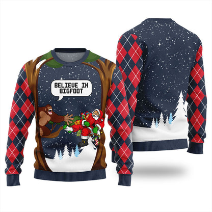 Believe In Bigfoot Ugly Christmas Sweater