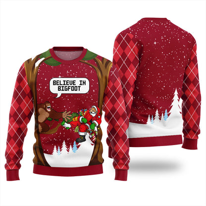 Believe In Bigfoot Xmas Sweaters For Ladies