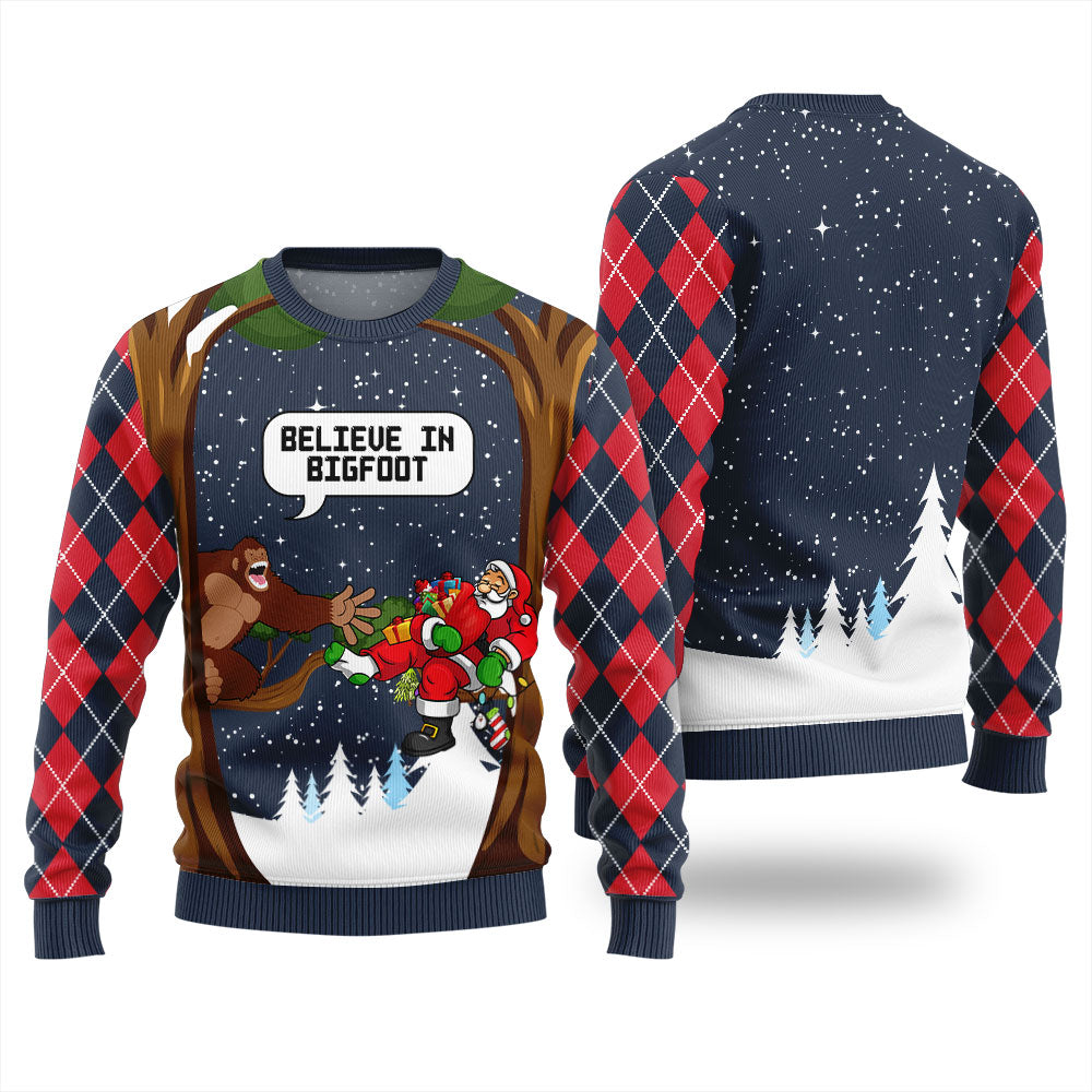 Believe In Bigfoot Xmas Sweaters For Ladies