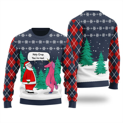 Believe In Santa Unicorn Funny Christmas Sweaters For Adults