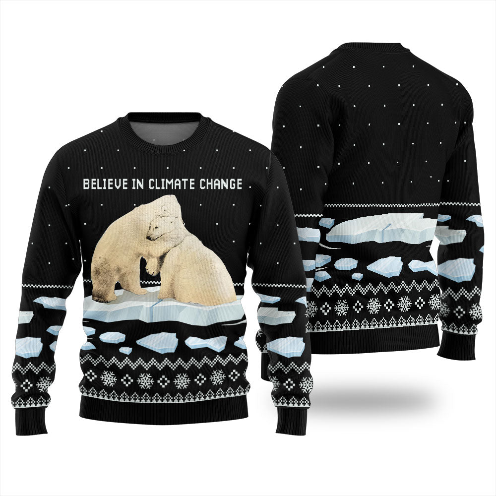 Believe in Climate Change Polar Bear Ugly Holiday Sweater