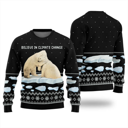Believe in Climate Change Polar Bear Ugly Holiday Sweater