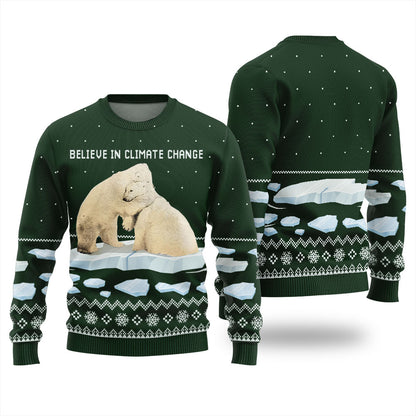 Believe in Climate Change Polar Bear Ugly Holiday Sweater