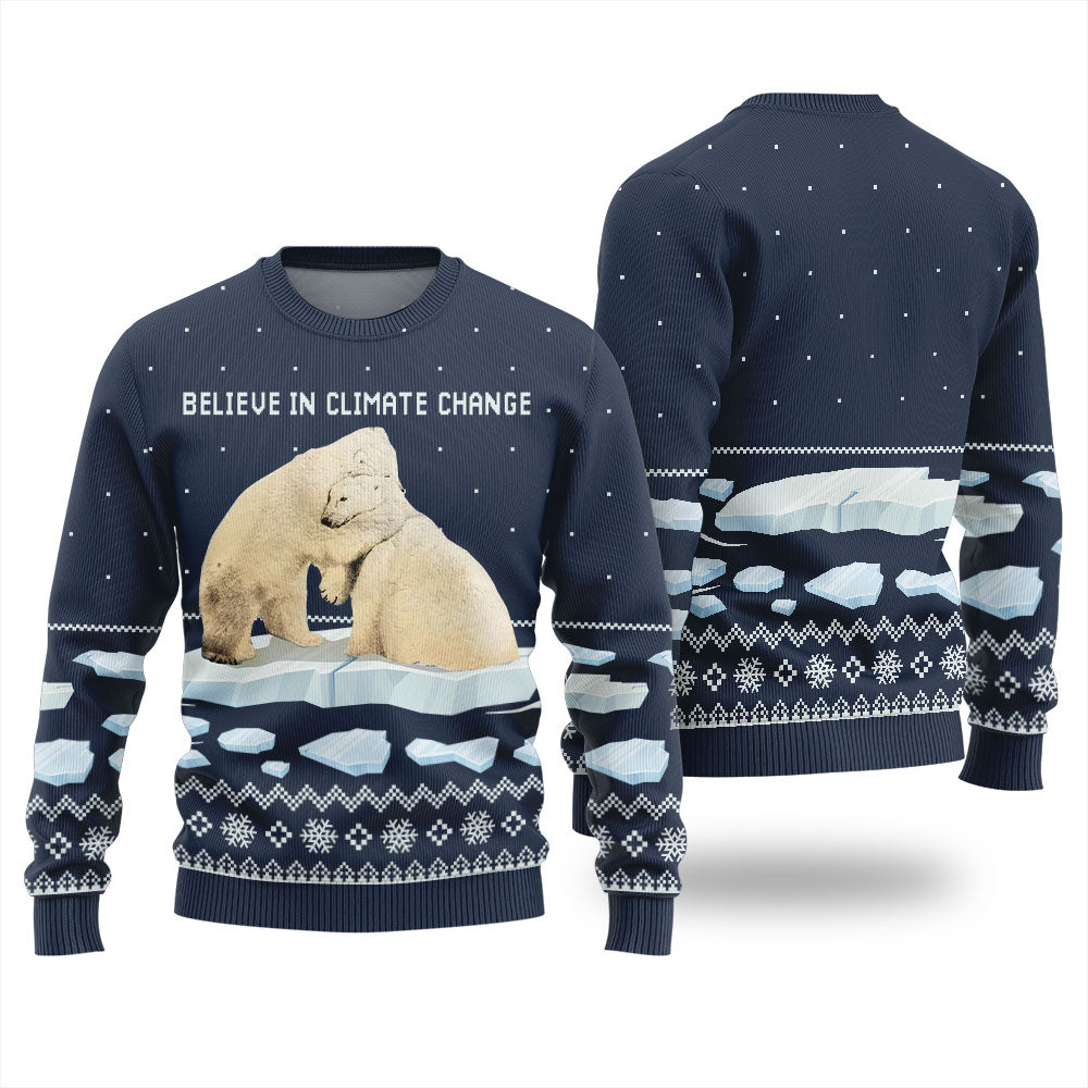 Believe in Climate Change Polar Bear Ugly Holiday Sweater