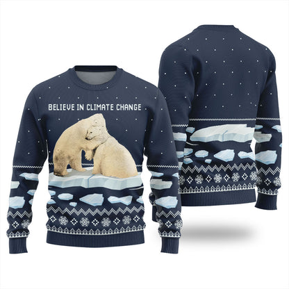 Believe in Climate Change Polar Bear Ugly Holiday Sweater