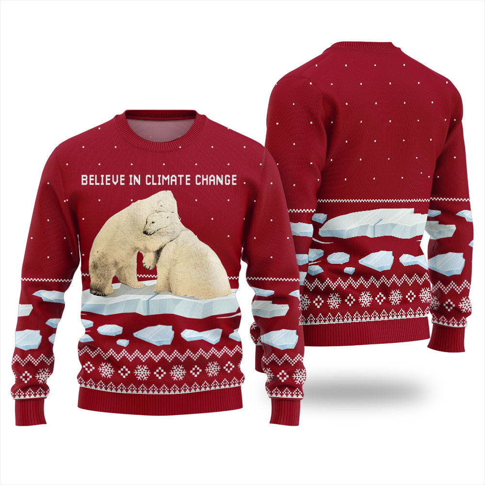 Believe in Climate Change Polar Bear Ugly Holiday Sweater