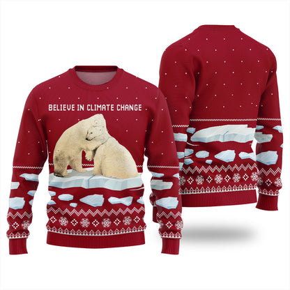 Believe in Climate Change Polar Bear Ugly Holiday Sweater