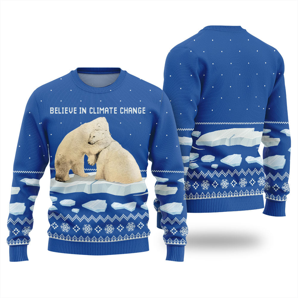 Believe in Climate Change Polar Bear Ugly Holiday Sweater