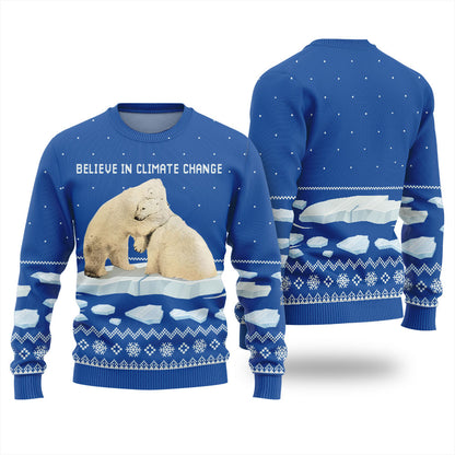 Believe in Climate Change Polar Bear Ugly Holiday Sweater