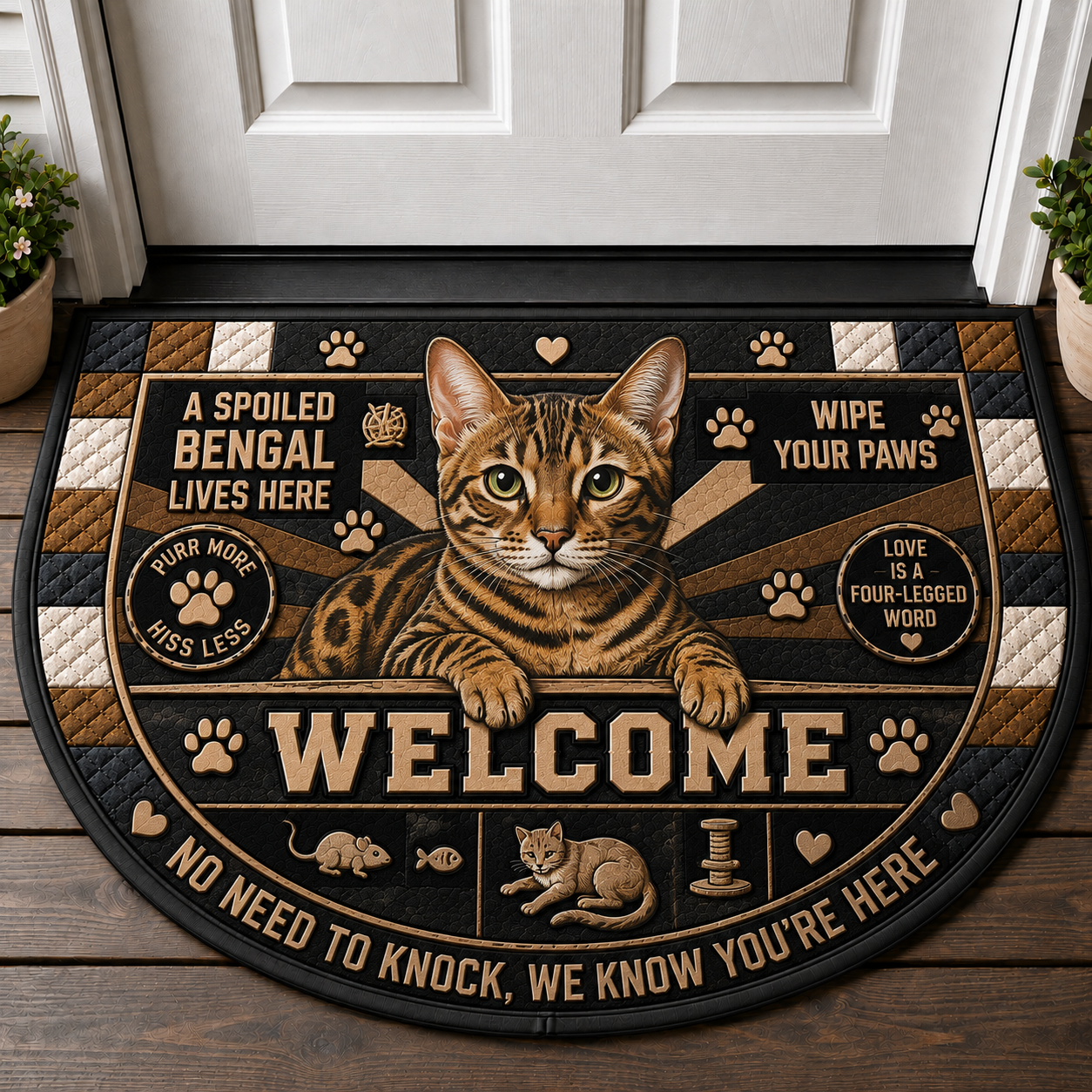 Indoor Cat Lives Here Doormat - Funny Cat Bedtime Welcome Mat - 5to9vibe