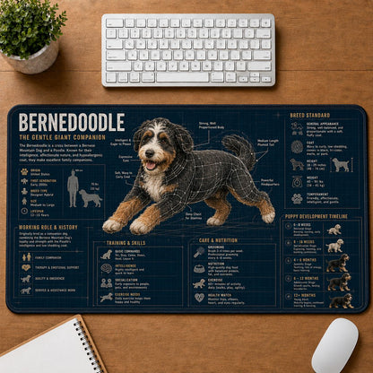Bernedoodle Dog Breed Visual Guide Desk Mat | 5To9Vibe