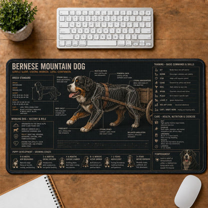 Bernese Mountain Dog Dog Breed Visual Guide Desk Mat | 5To9Vibe