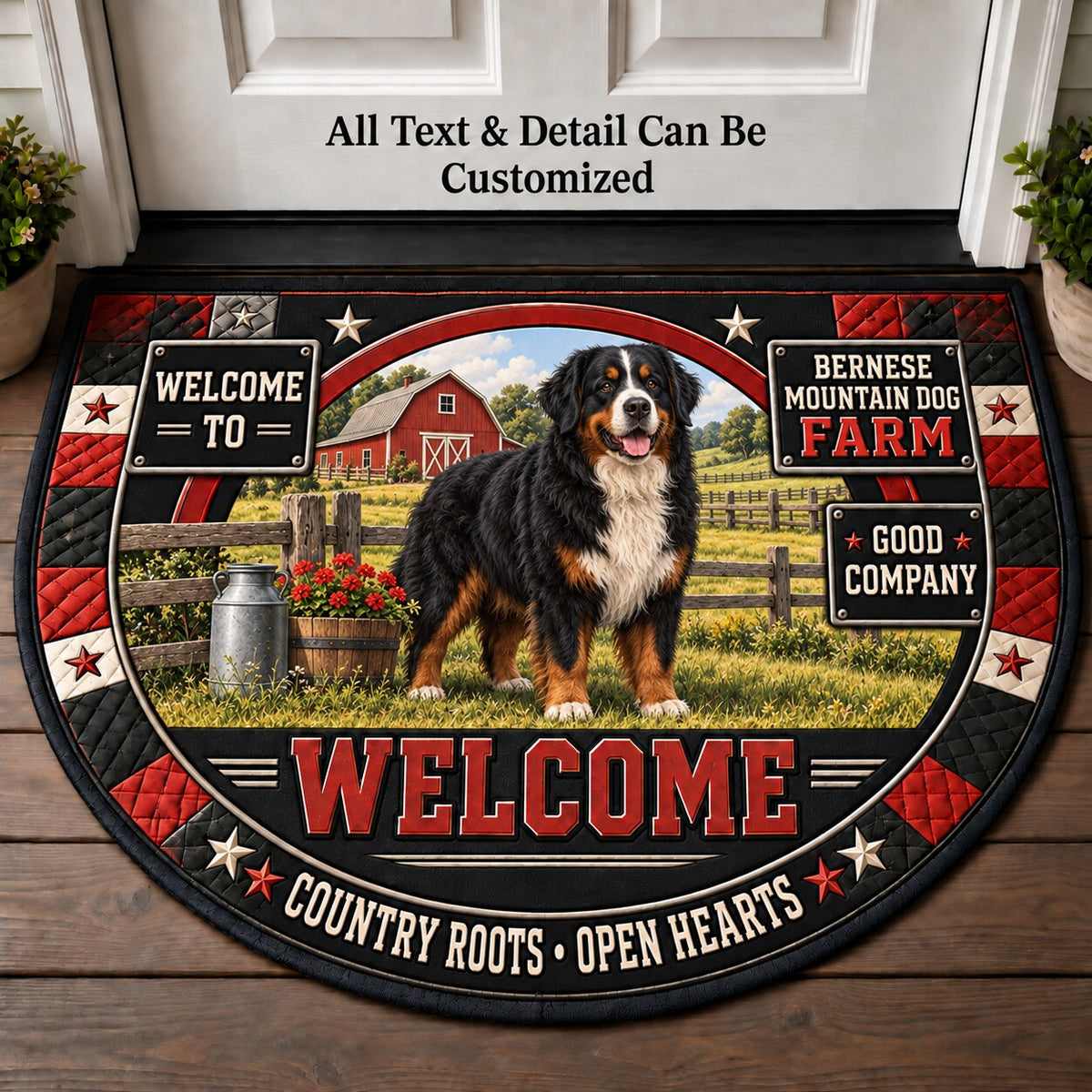 Bernese Mountain Dog Farm Personalized Half Round Mat | 5To9Vibe