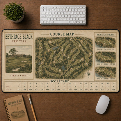 Bethpage Black Vintage Golf Course Map & Scorecard Guide Desk Mat | 5To9Vibe