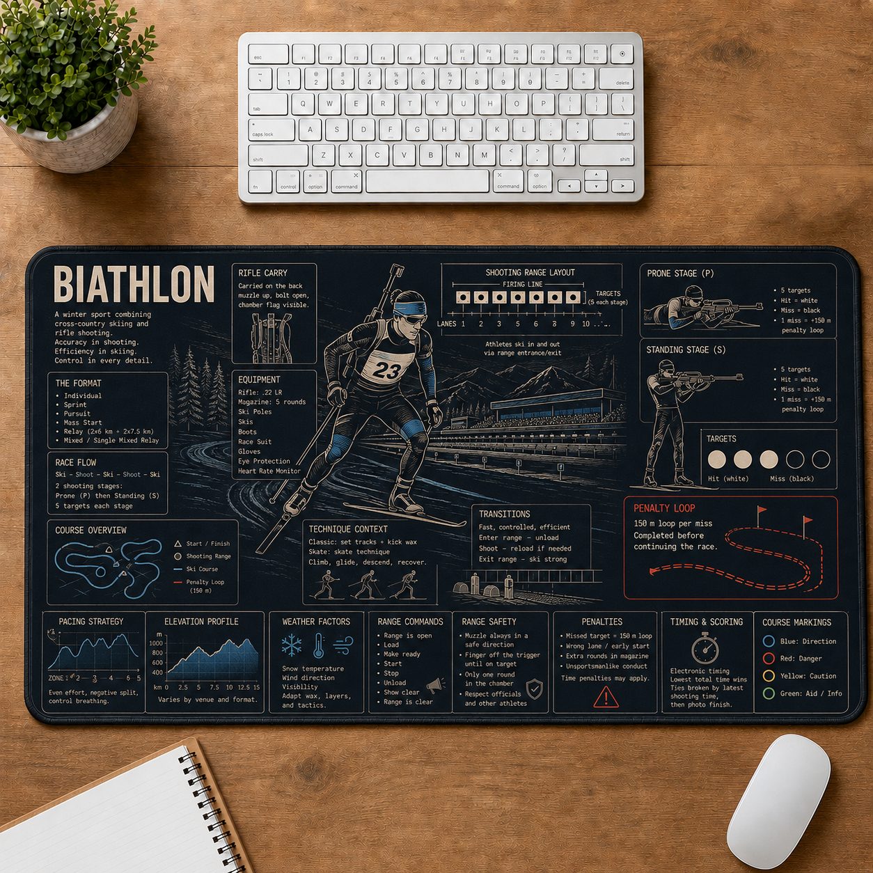 Biathlon Sports Visual Guide Desk Mat | 5To9Vibe