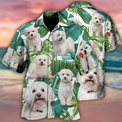 Bichon Frise Dog Tropical Leaf Style - Hawaiian Shirt 