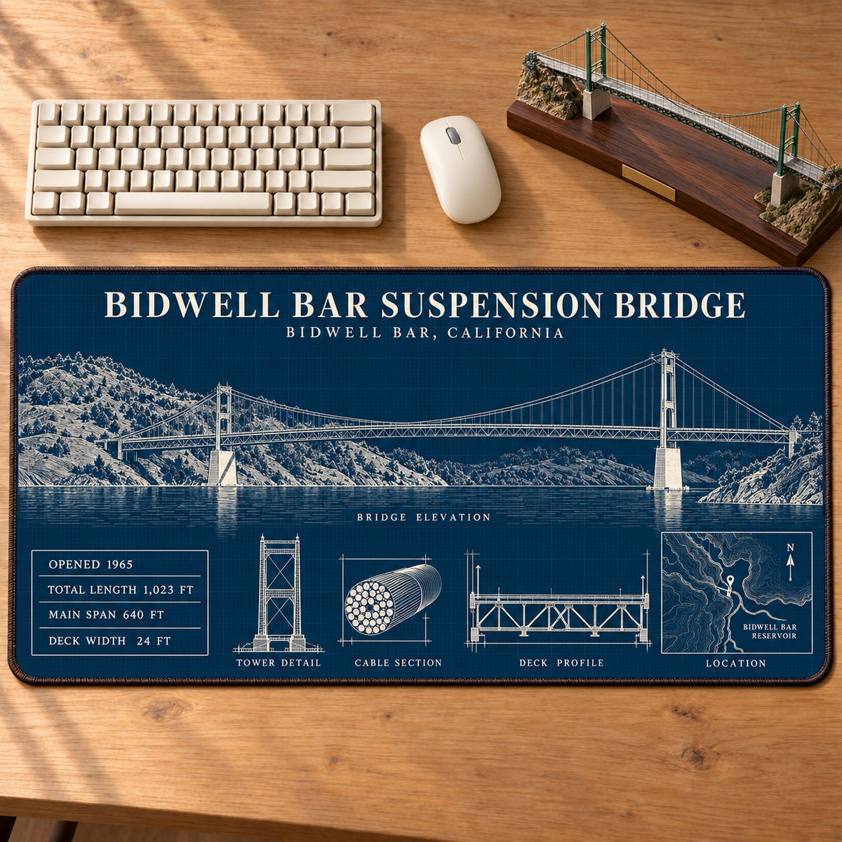 Historic American Bridges Architectural Blueprint Desk Mat Mouse Pad Trending - 5to9vibe