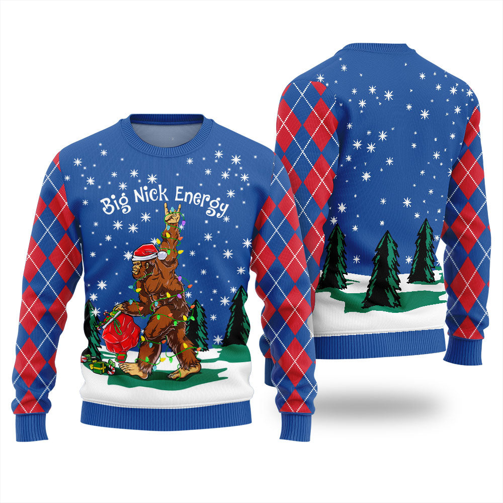 Big Nick Bigfoot Energy Ugly Christmas Sweater