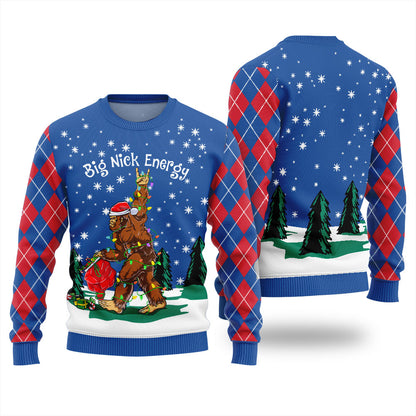 Big Nick Bigfoot Energy Ugly Christmas Sweater