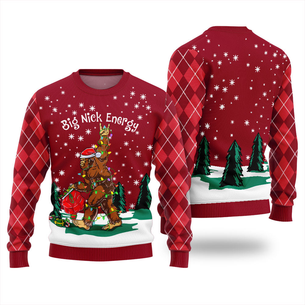 Big Nick Bigfoot Energy Ugly Christmas Sweater