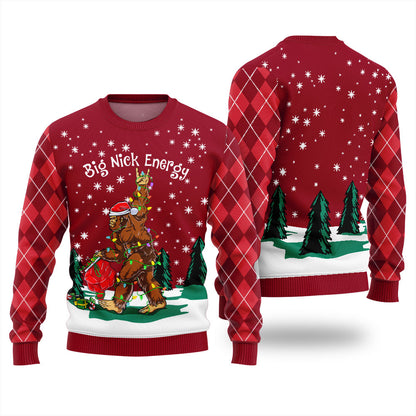 Big Nick Bigfoot Energy Ugly Christmas Sweater