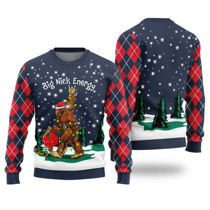 Big Nick Bigfoot Energy Ugly Christmas Sweater