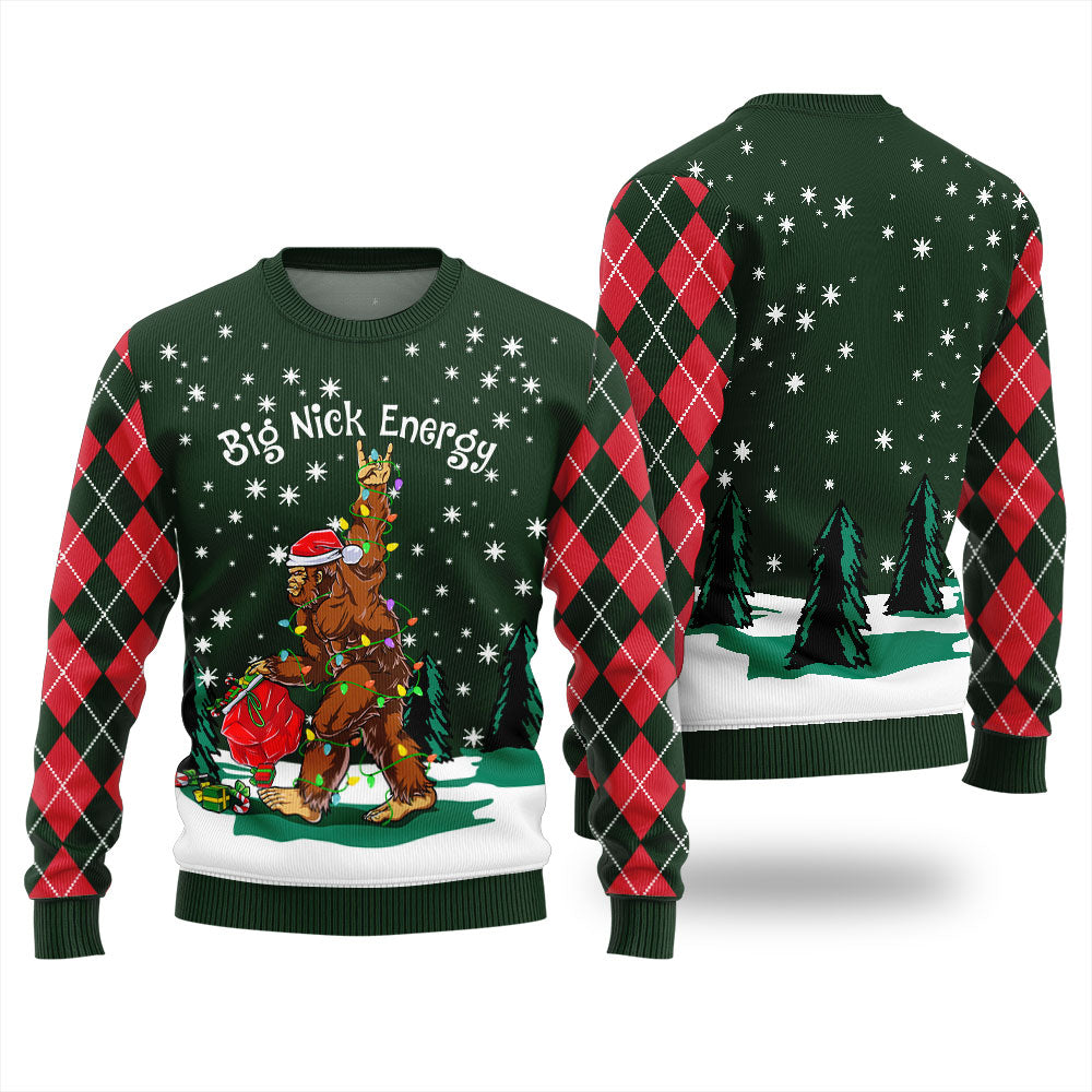 Big Nick Bigfoot Energy Ugly Christmas Sweater