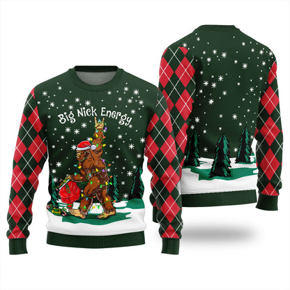 Big Nick Bigfoot Energy Ugly Christmas Sweater