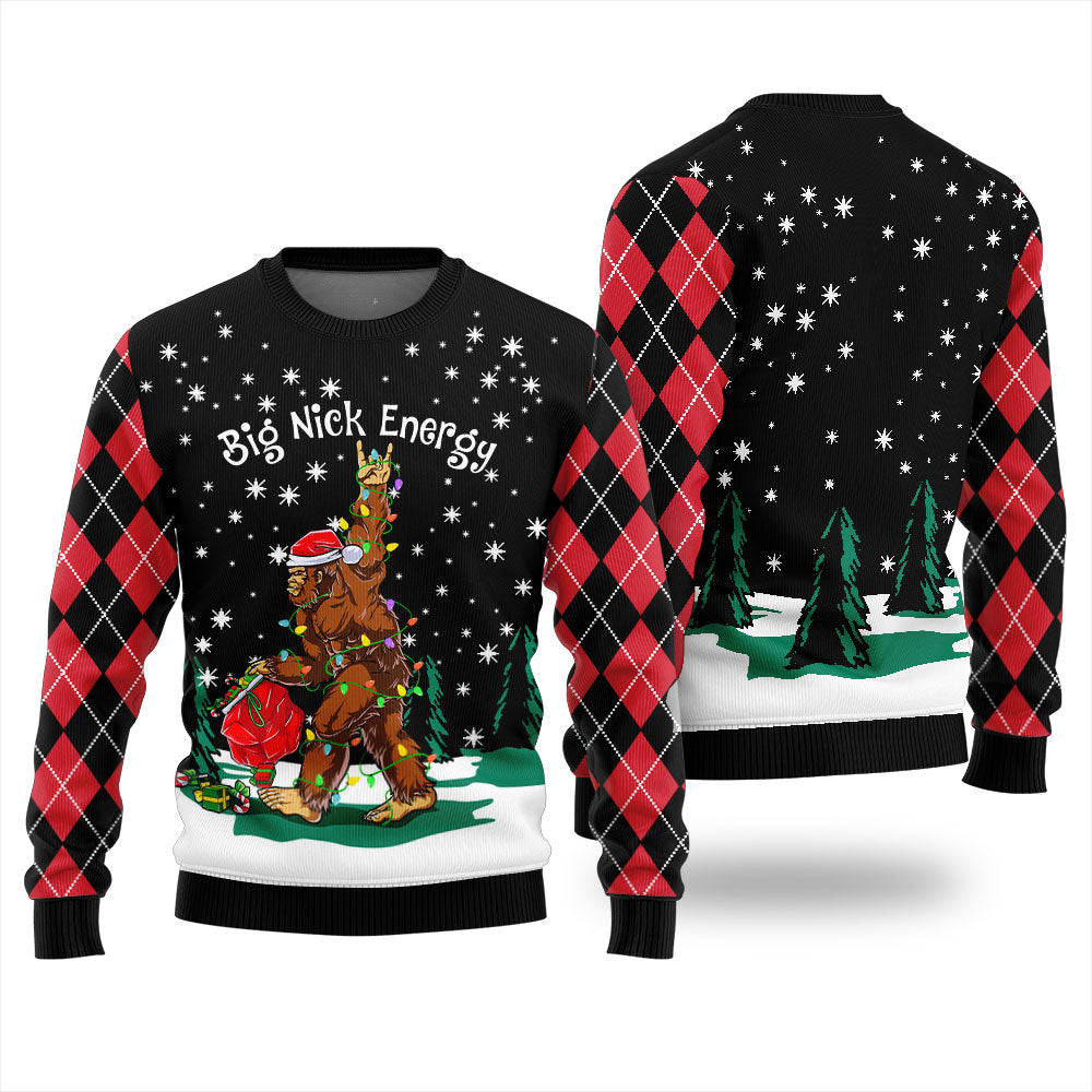 Big Nick Bigfoot Energy Ugly Christmas Sweater