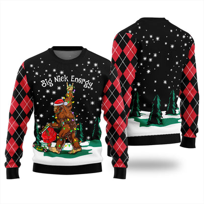 Big Nick Bigfoot Energy Ugly Christmas Sweater