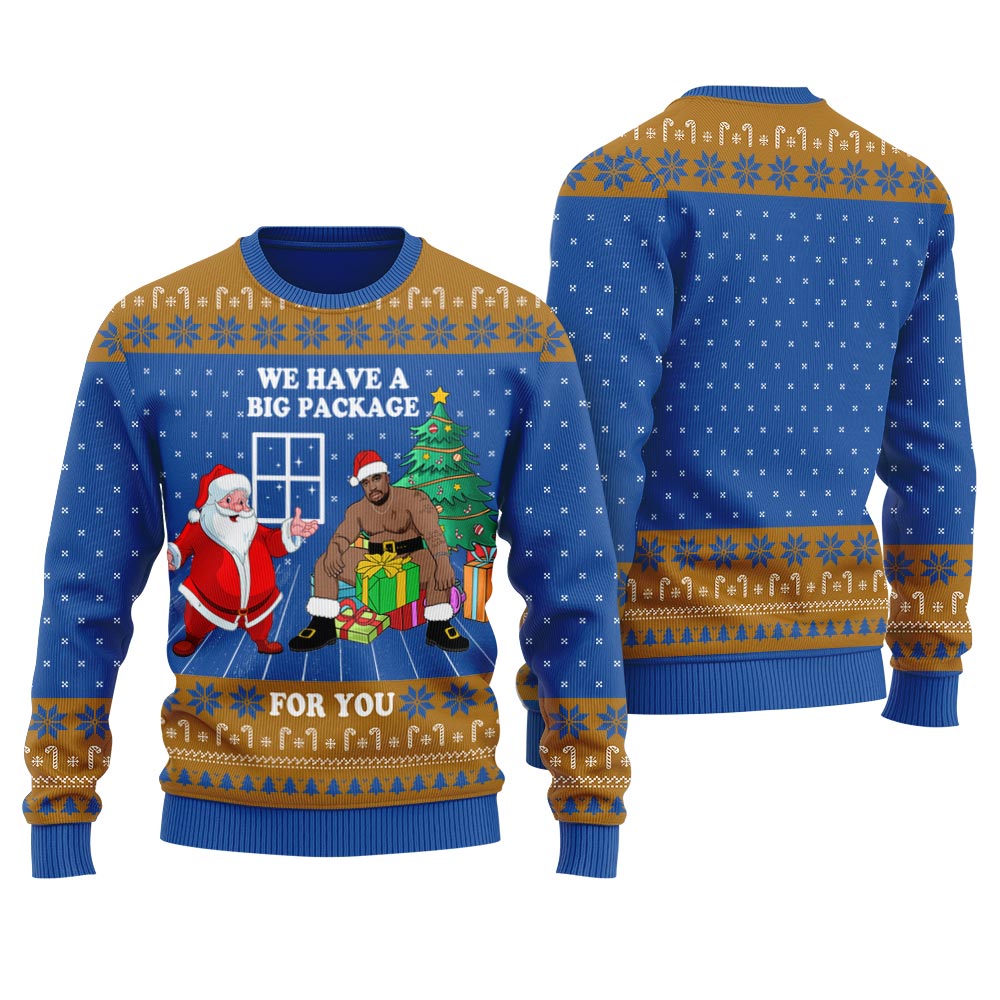 Big Package Funny Santa Women's Ugly Christmas Sweater