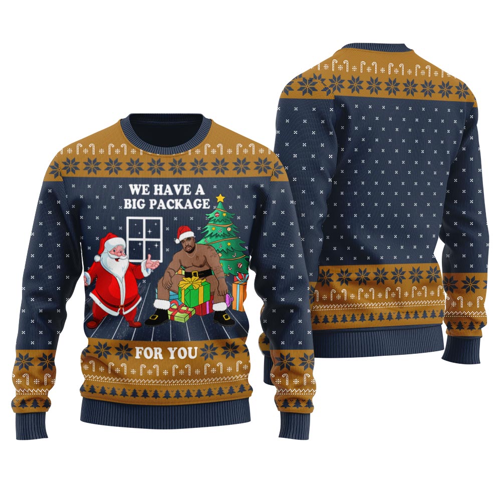 Big Package Funny Santa Women's Ugly Christmas Sweater
