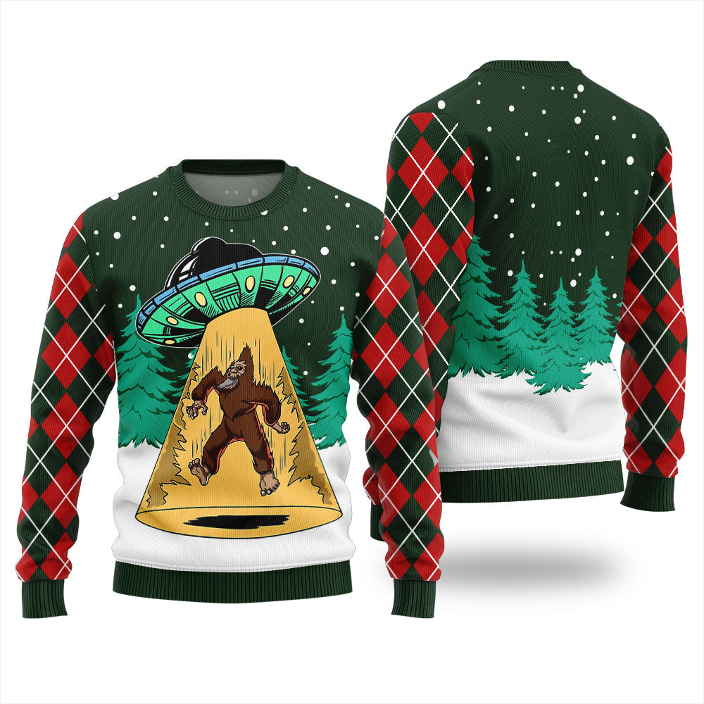 Bigfoot UFO Ugly Christmas Sweater For Men
