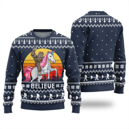Bigfoot Believe Unicorn Christmas Sweater Men