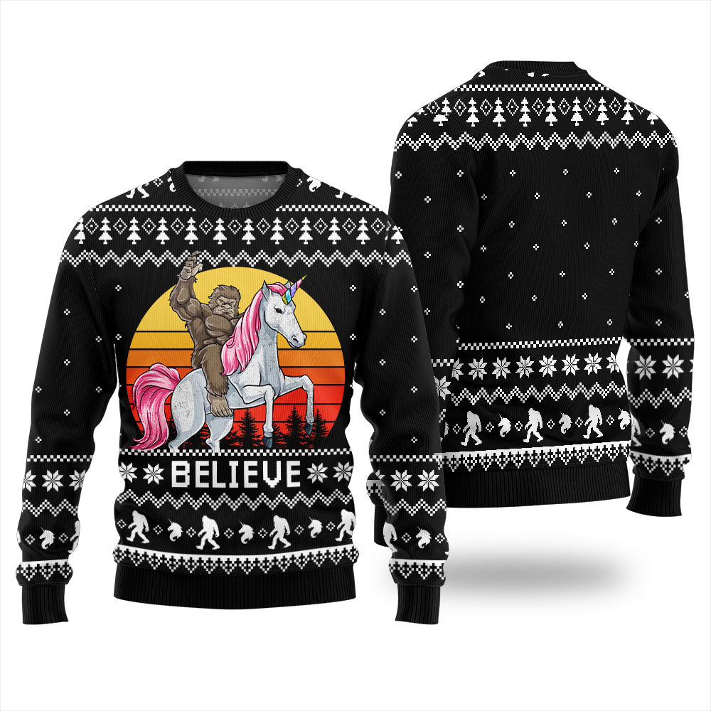 Bigfoot Believe Unicorn Christmas Sweater Men