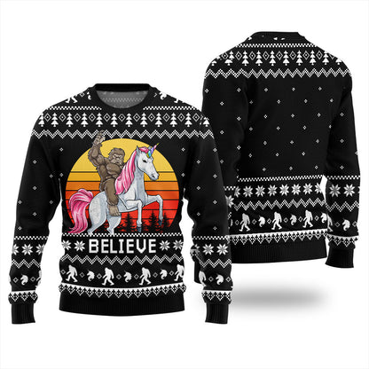 Bigfoot Believe Unicorn Christmas Sweater Men