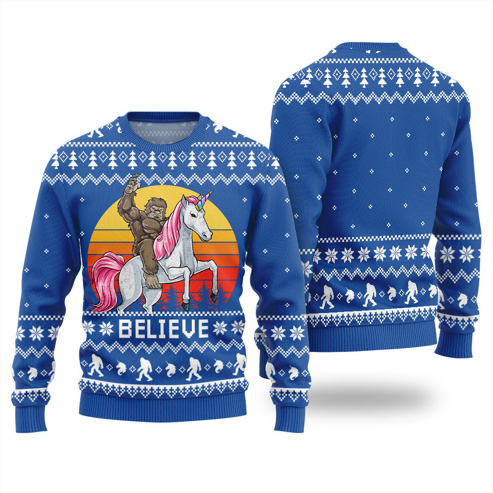 Bigfoot Believe Unicorn Ugly Sweater