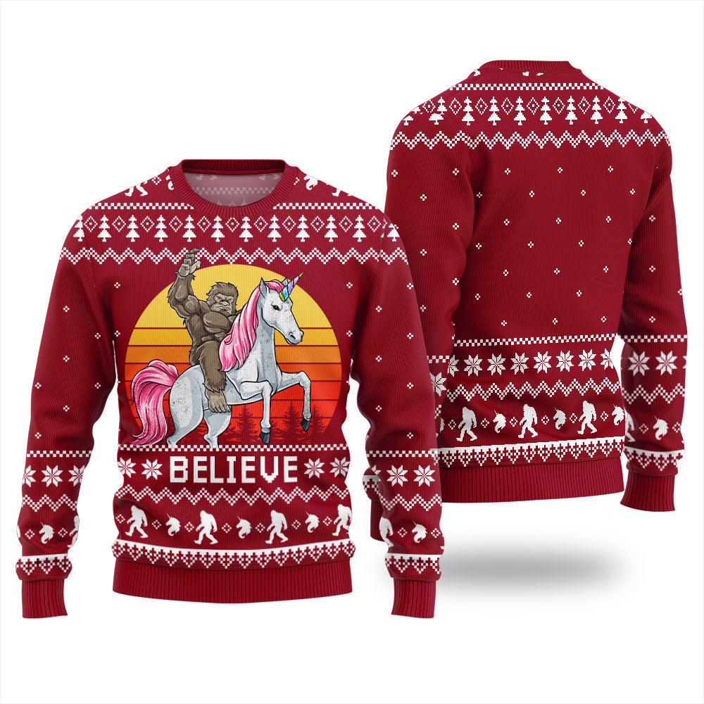 Bigfoot Believe Unicorn Ugly Sweater