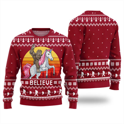Bigfoot Believe Unicorn Ugly Sweater