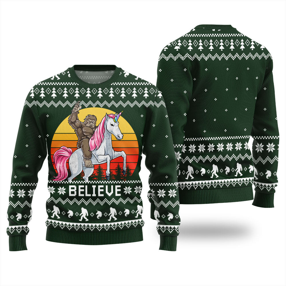 Bigfoot Believe Unicorn Ugly Sweater