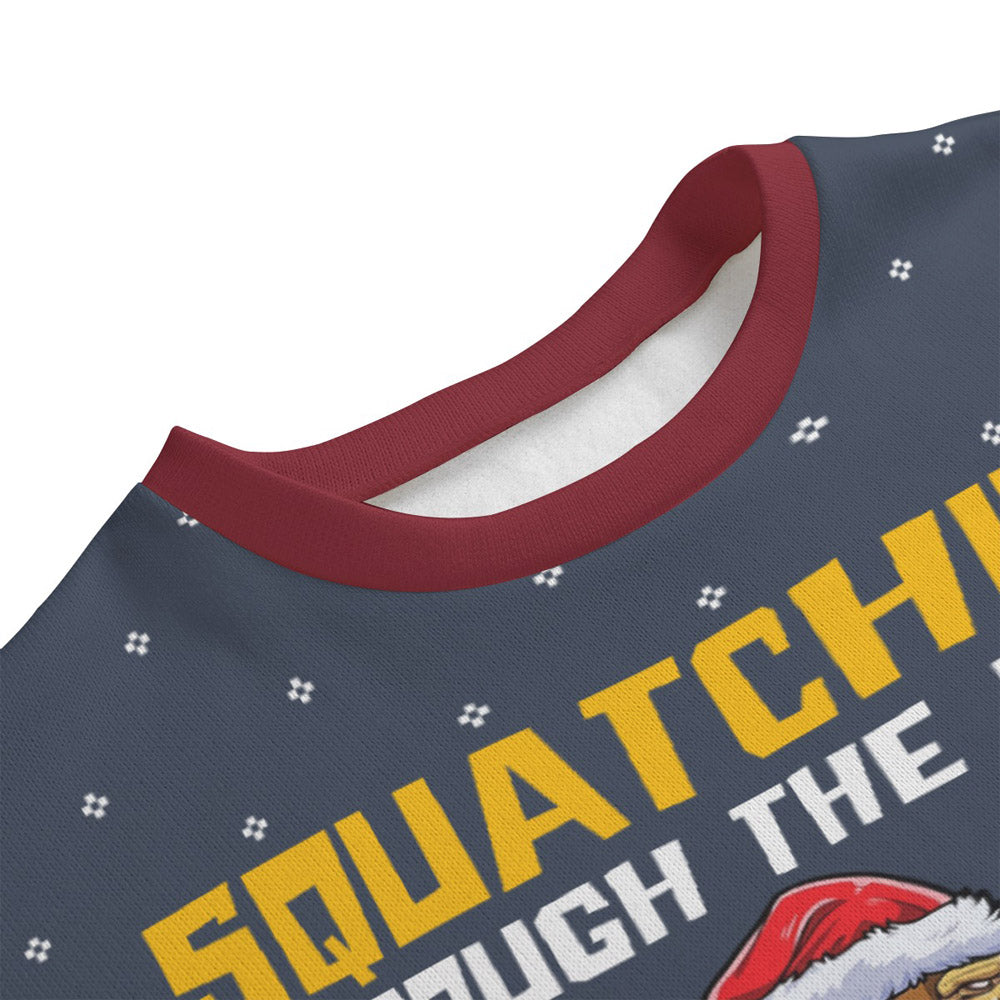 Bigfoot Squatching Through The Snow Big And Tall Ugly Christmas Sweater Navy