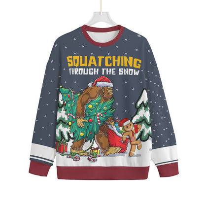 Bigfoot Squatching Through The Snow Big And Tall Ugly Christmas Sweater Navy