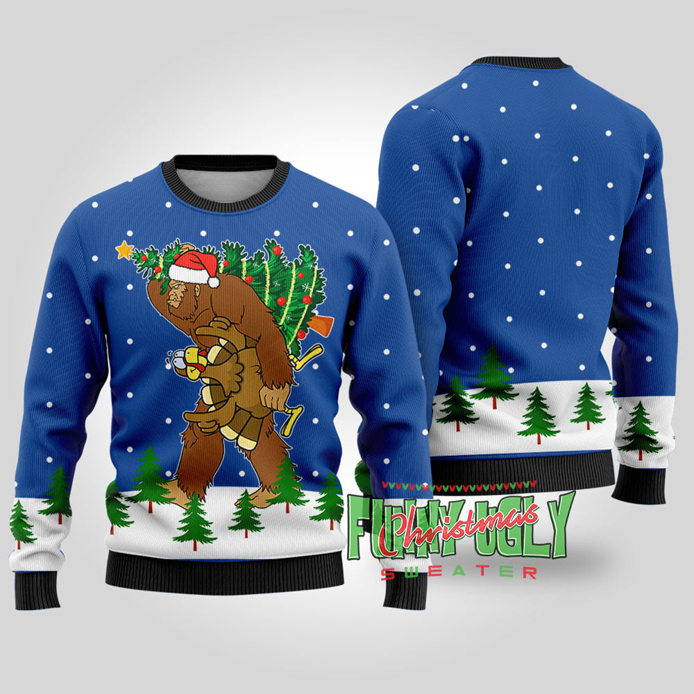 Bigfoot Stole Thanksgiving Funny Christmas Sweater Royal