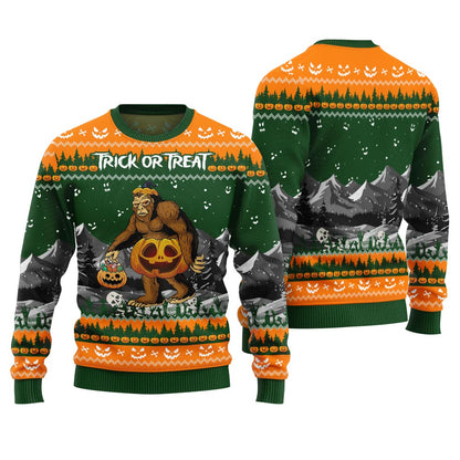 Bigfoot Trick Or Treat Ugly Sweater Halloween Green