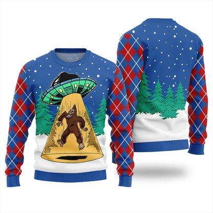 Bigfoot UFO Ugly Christmas Sweater For Men