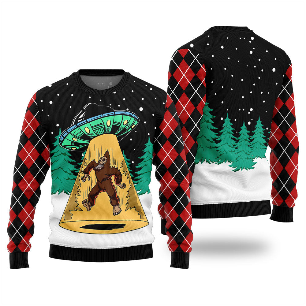 Bigfoot UFO Ugly Christmas Sweater For Men