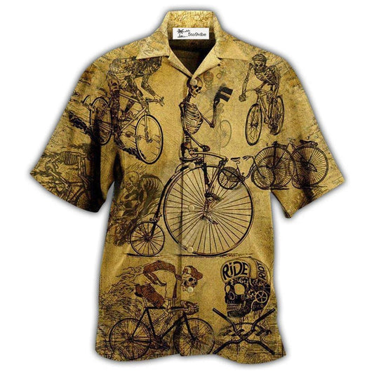 Hawaiian Shirt / Adults / S Bike Skull Born To Ride Ride To Live Vintage - Hawaiian Shirt 