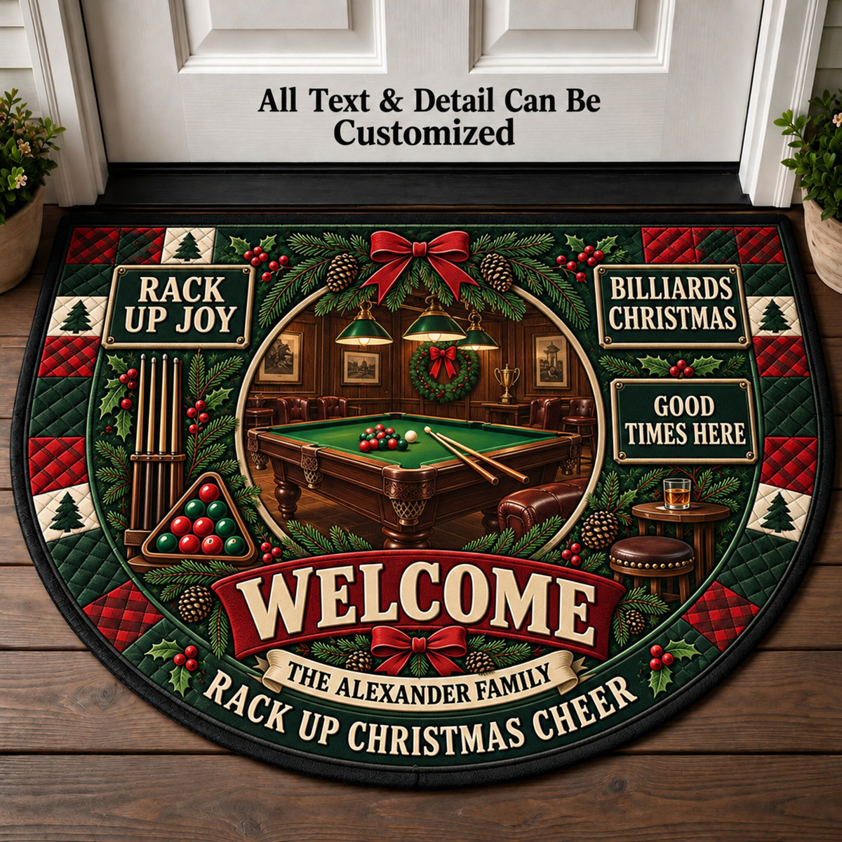 Billiards Christmas Personalized Half Round Mat | 5To9Vibe