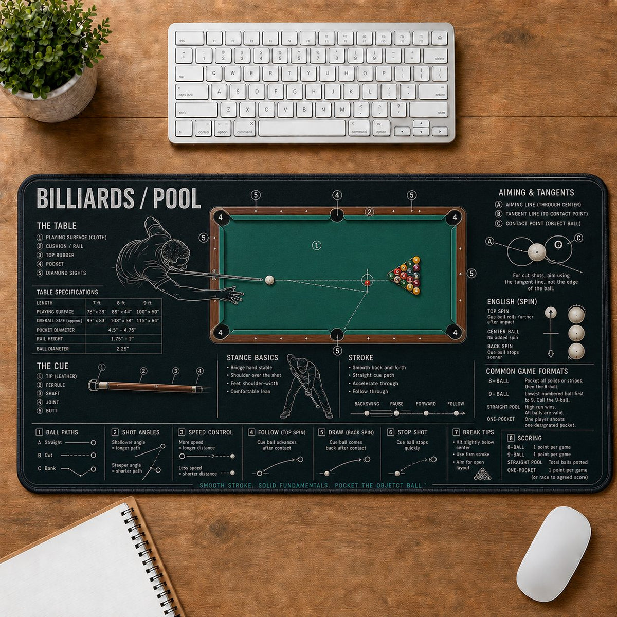 Billiards Pool Sports Visual Guide Desk Mat | 5To9Vibe