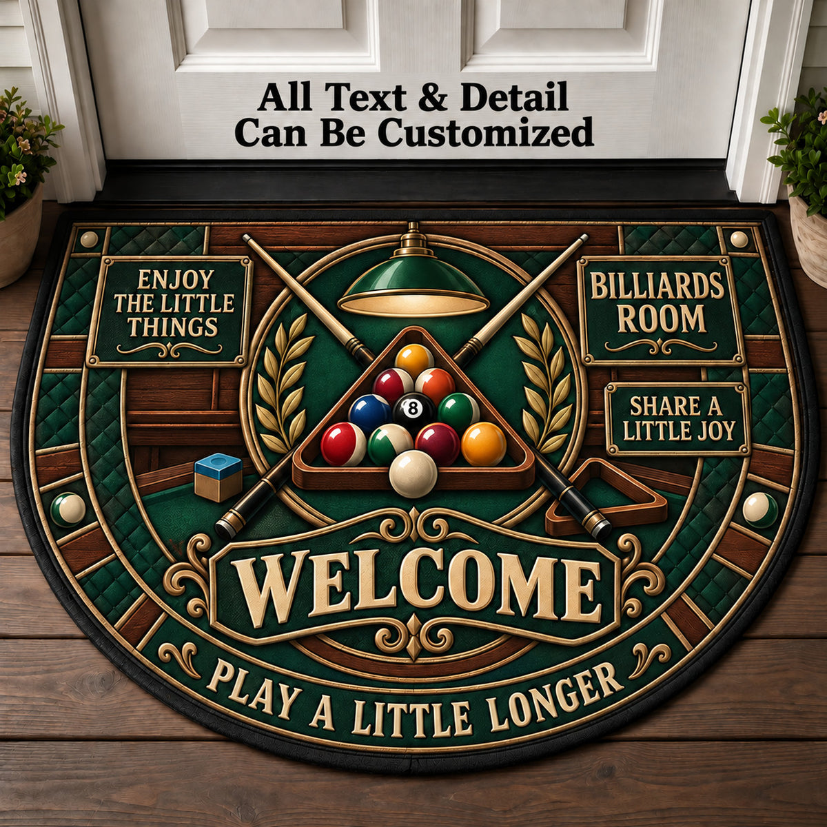 Billiards Room Personalized Half Round Mat | 5To9Vibe